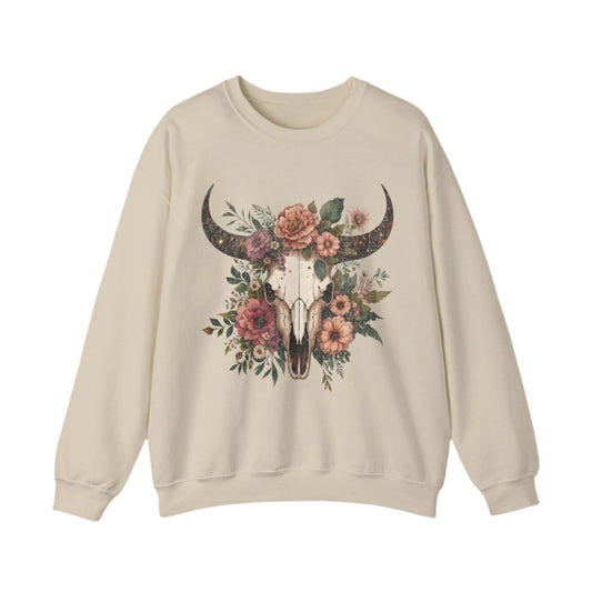 Bull Skull Flowers Western Sweatshirt. - KILLER RETRO