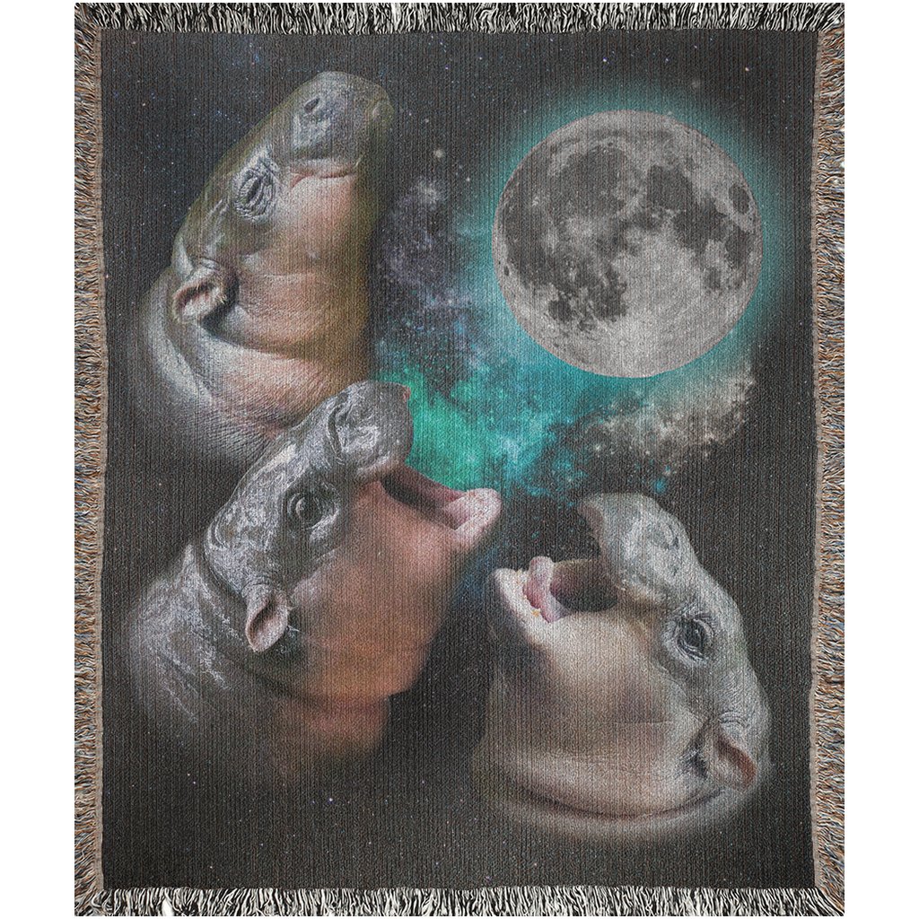 Funny Moo Deng Howling At Moon Retro Woven Blanket - KILLER RETRO