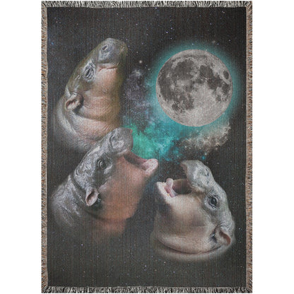 Funny Moo Deng Howling At Moon Retro Woven Blanket - KILLER RETRO