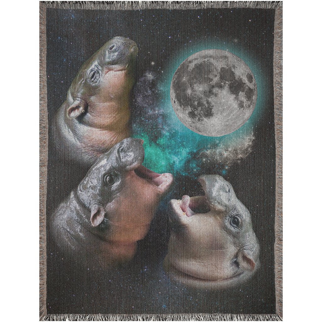 Funny Moo Deng Howling At Moon Retro Woven Blanket - KILLER RETRO