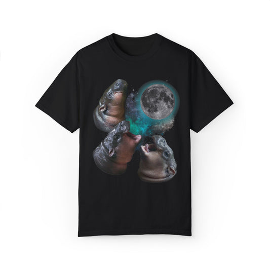 Three Moo Deng Howling At Moon Retro T-shirt. - KILLER RETRO