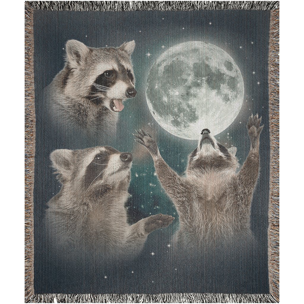 Three Raccoons Howling at Moon Retro Woven Blanket - KILLER RETRO