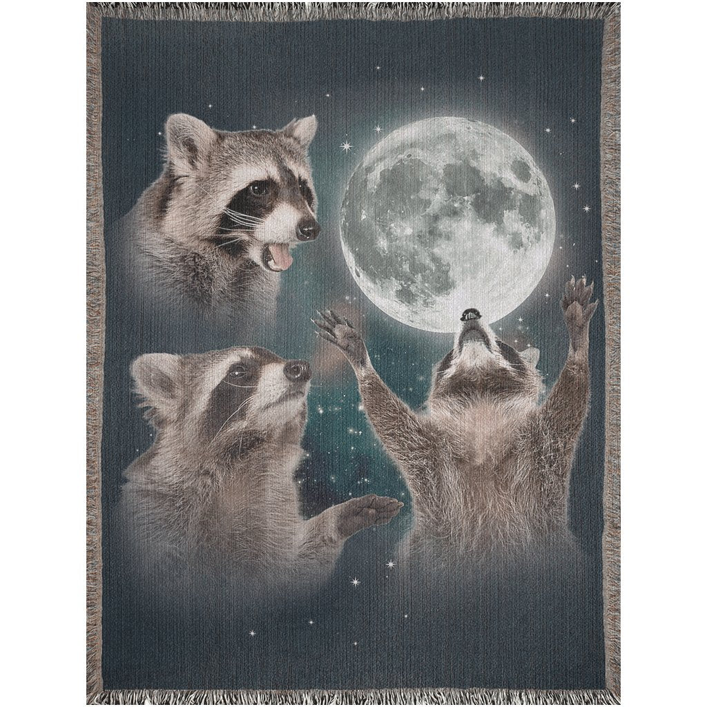 Three Raccoons Howling at Moon Retro Woven Blanket - KILLER RETRO