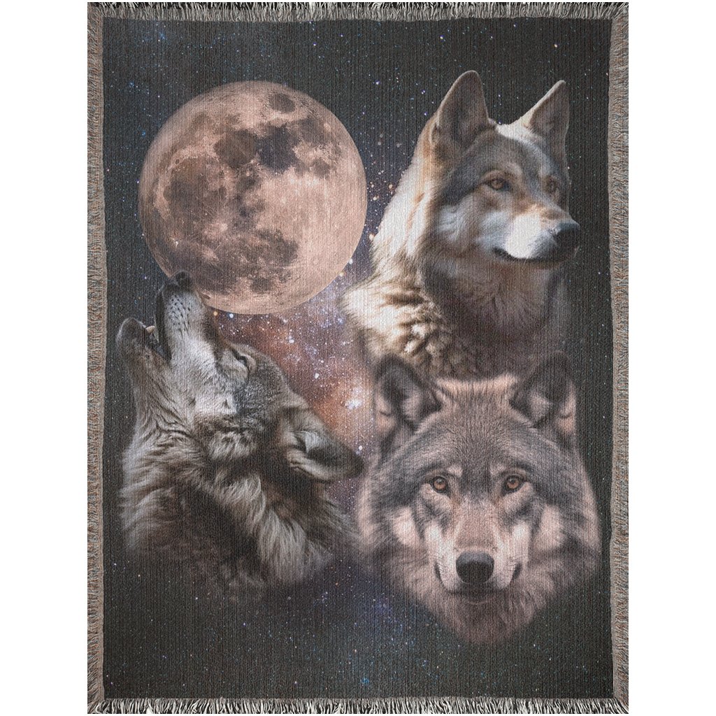 Three Wolves And The Moon Retro Woven Blanket. - KILLER RETRO