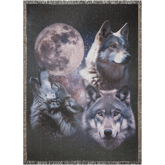 Three Wolves And The Moon Retro Woven Blanket. - KILLER RETRO