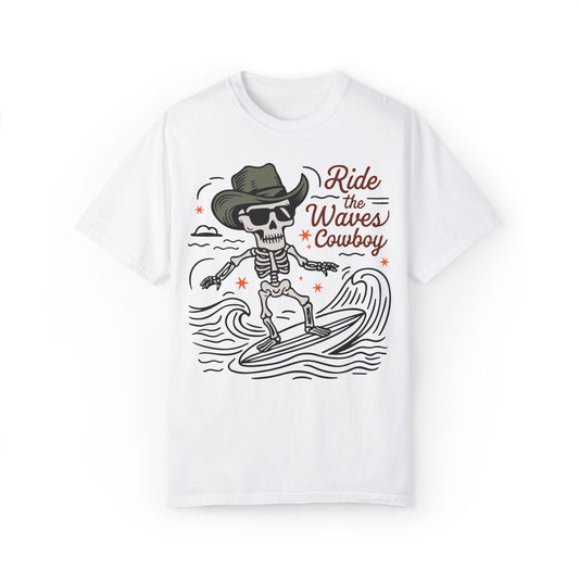 Vintage Ride The Waves Cowboy T-shirt, Surfing Cowboy Skeleton Tee - KILLER RETRO